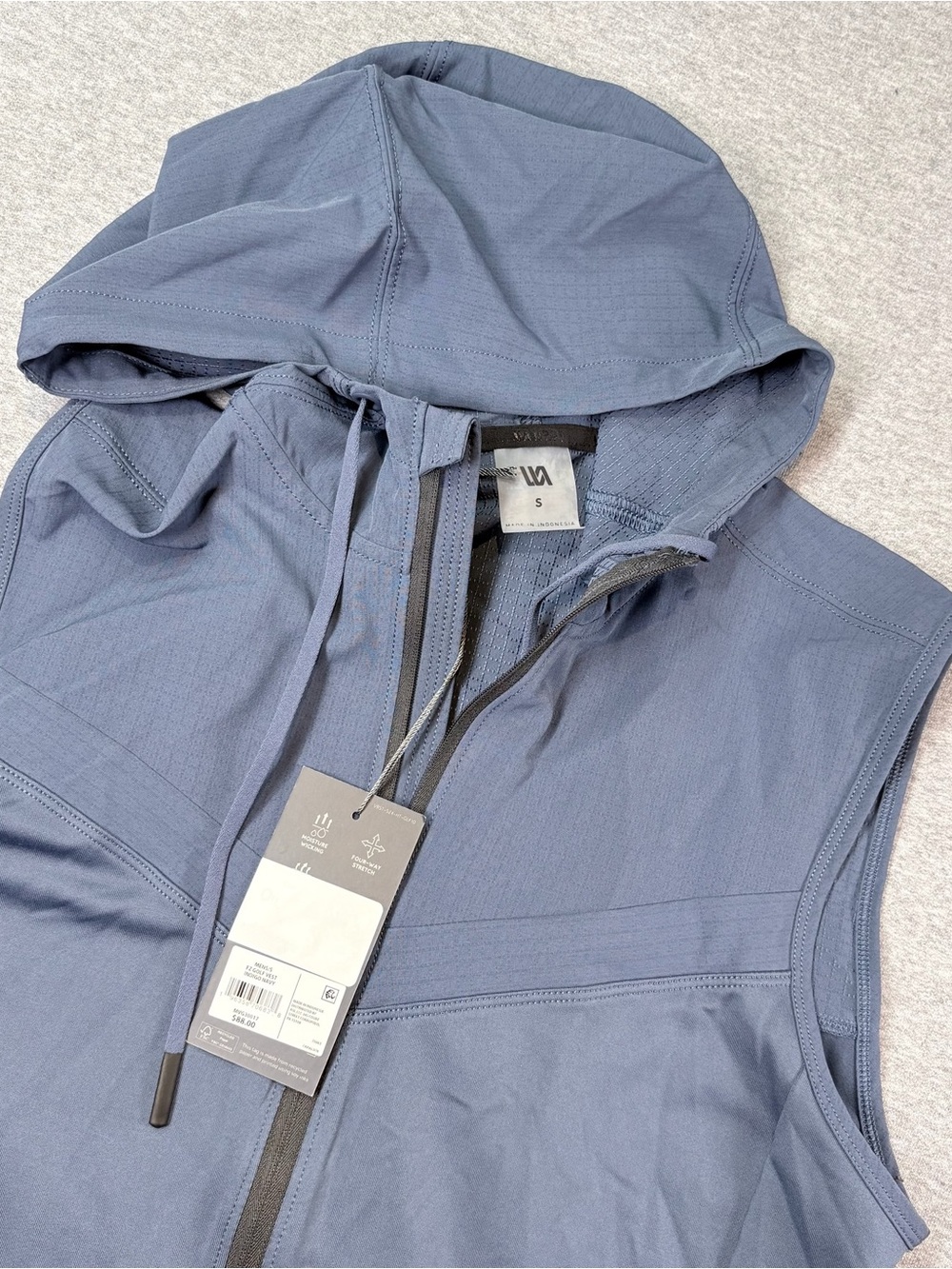 VRST Hoodie Golf Vest Indigo Navy Lightweight Full Zip Small NWT